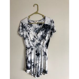 Romper — stretchy material + navy blue tie dye.